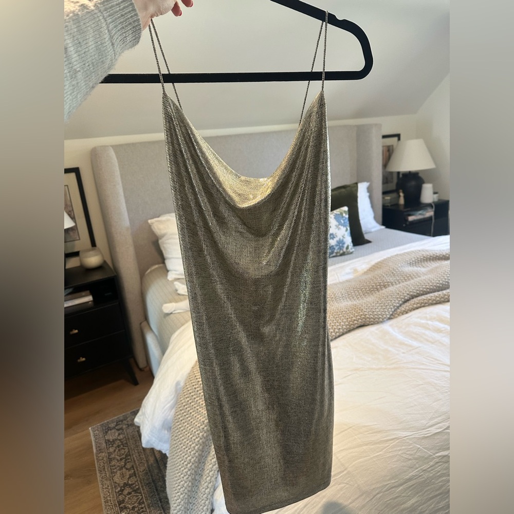 NWT Alice + Olivia Metallic Silver Dress